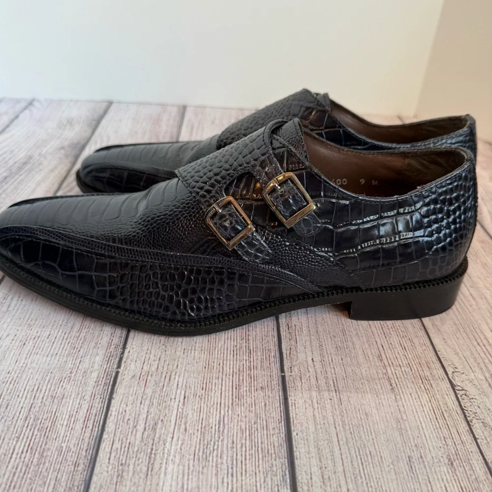 STACY ADAMS Kasimir Navy Double Monk Strap Shoes 9 W
